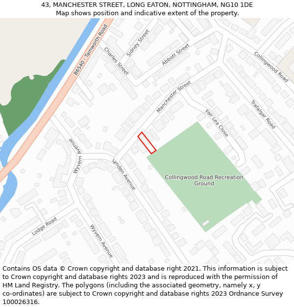 43, MANCHESTER STREET, LONG EATON, NOTTINGHAM, NG10 1DE: Location map and indicative extent of plot