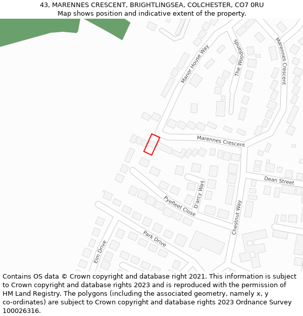 43, MARENNES CRESCENT, BRIGHTLINGSEA, COLCHESTER, CO7 0RU: Location map and indicative extent of plot