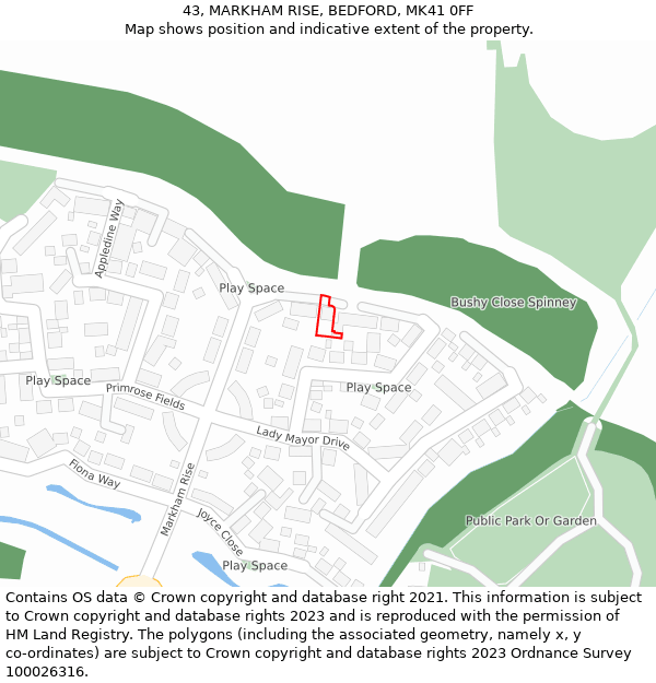 43, MARKHAM RISE, BEDFORD, MK41 0FF: Location map and indicative extent of plot