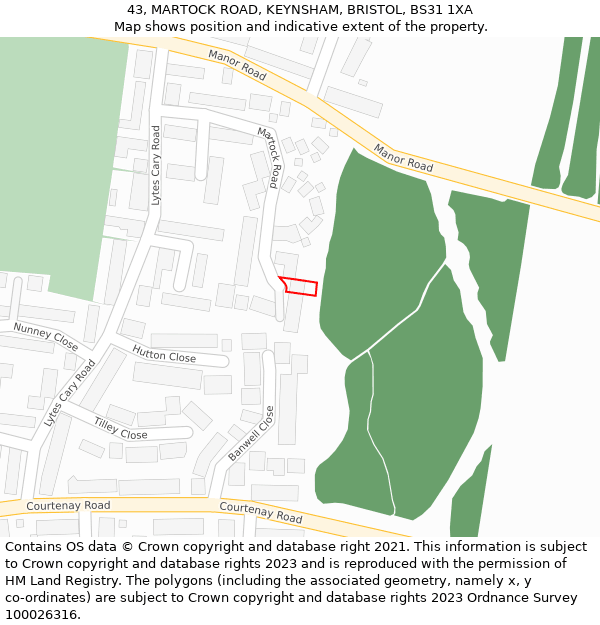 43, MARTOCK ROAD, KEYNSHAM, BRISTOL, BS31 1XA: Location map and indicative extent of plot