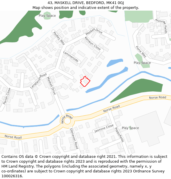 43, MASKELL DRIVE, BEDFORD, MK41 0GJ: Location map and indicative extent of plot