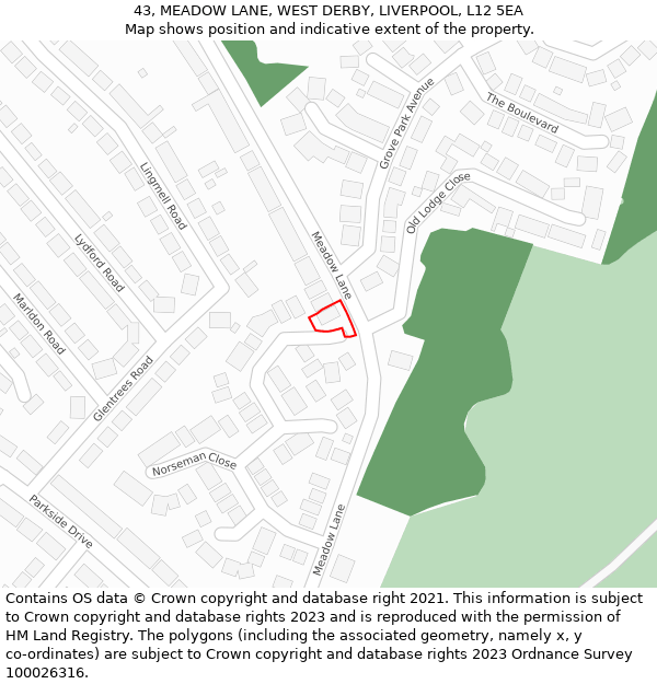 43, MEADOW LANE, WEST DERBY, LIVERPOOL, L12 5EA: Location map and indicative extent of plot
