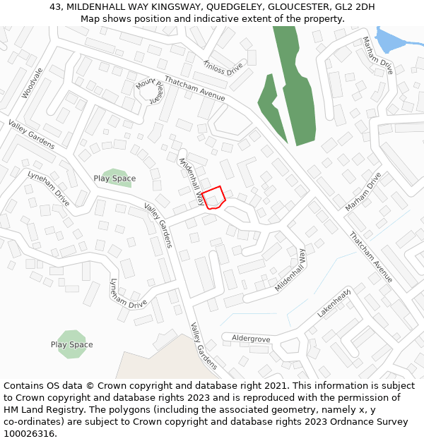 43, MILDENHALL WAY KINGSWAY, QUEDGELEY, GLOUCESTER, GL2 2DH: Location map and indicative extent of plot