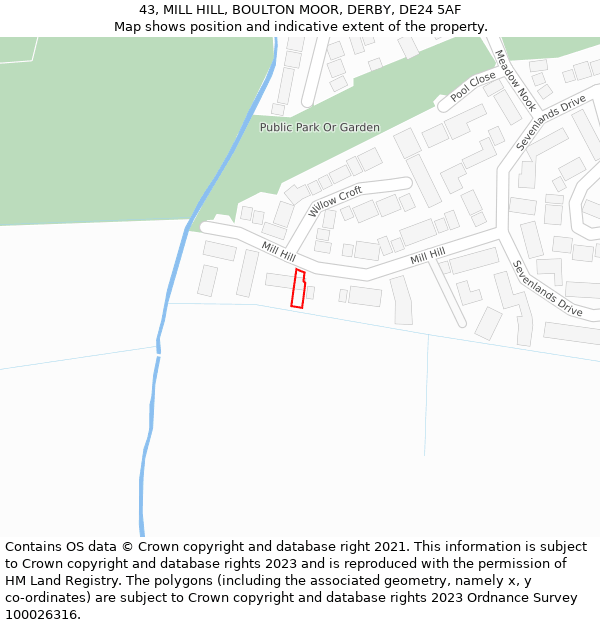 43, MILL HILL, BOULTON MOOR, DERBY, DE24 5AF: Location map and indicative extent of plot