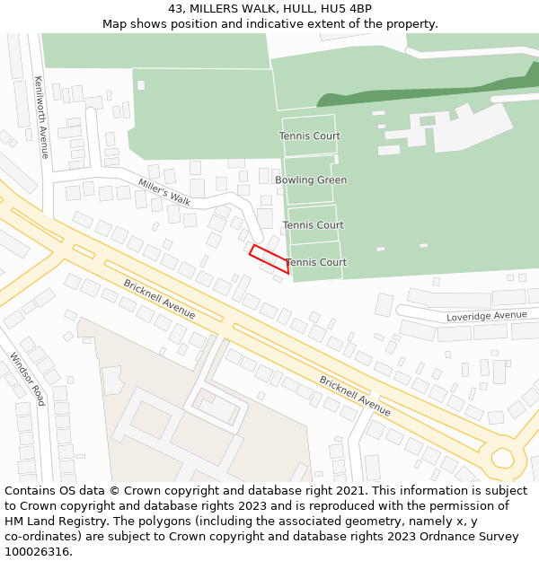 43, MILLERS WALK, HULL, HU5 4BP: Location map and indicative extent of plot