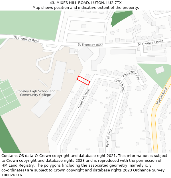 43, MIXES HILL ROAD, LUTON, LU2 7TX: Location map and indicative extent of plot