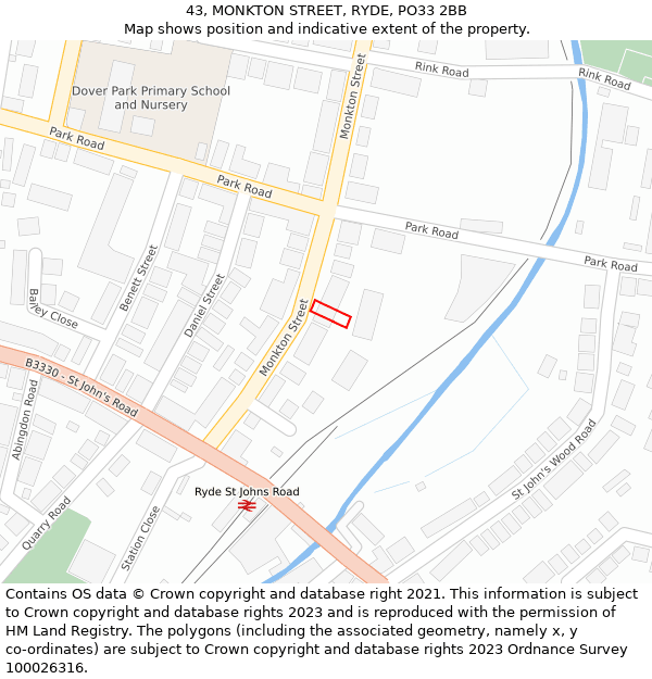 43, MONKTON STREET, RYDE, PO33 2BB: Location map and indicative extent of plot