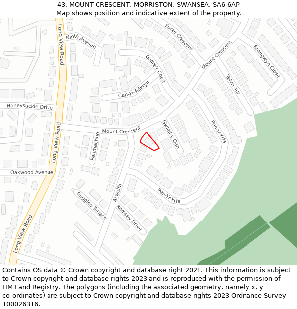 43, MOUNT CRESCENT, MORRISTON, SWANSEA, SA6 6AP: Location map and indicative extent of plot