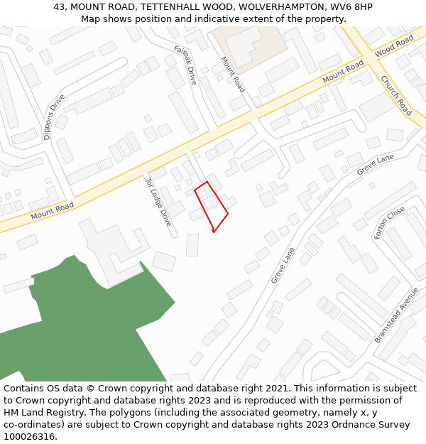 43, MOUNT ROAD, TETTENHALL WOOD, WOLVERHAMPTON, WV6 8HP: Location map and indicative extent of plot