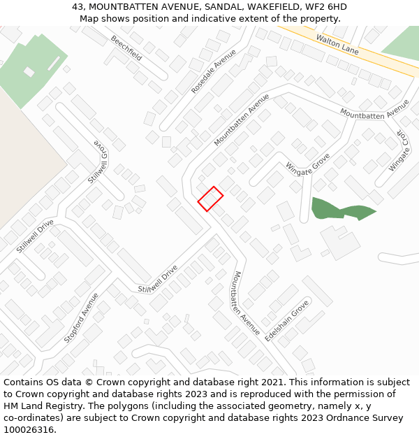 43, MOUNTBATTEN AVENUE, SANDAL, WAKEFIELD, WF2 6HD: Location map and indicative extent of plot