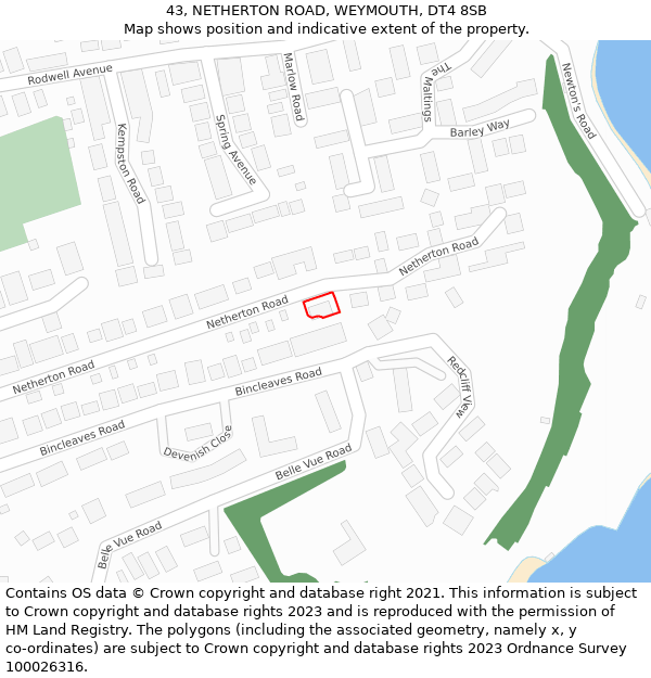 43, NETHERTON ROAD, WEYMOUTH, DT4 8SB: Location map and indicative extent of plot