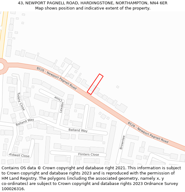43, NEWPORT PAGNELL ROAD, HARDINGSTONE, NORTHAMPTON, NN4 6ER: Location map and indicative extent of plot