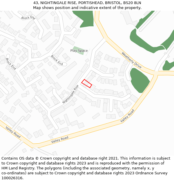 43, NIGHTINGALE RISE, PORTISHEAD, BRISTOL, BS20 8LN: Location map and indicative extent of plot