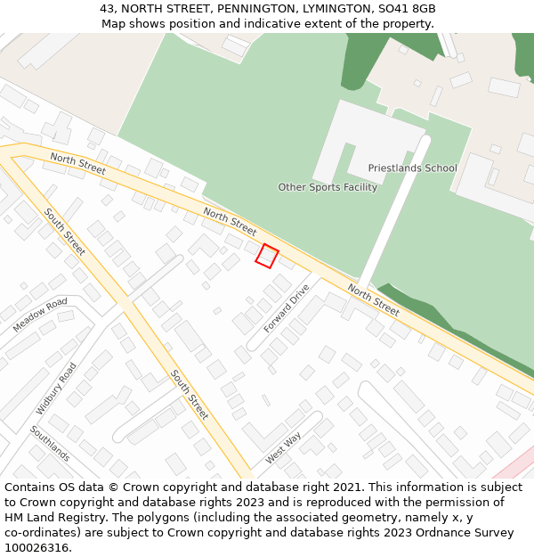 43, NORTH STREET, PENNINGTON, LYMINGTON, SO41 8GB: Location map and indicative extent of plot