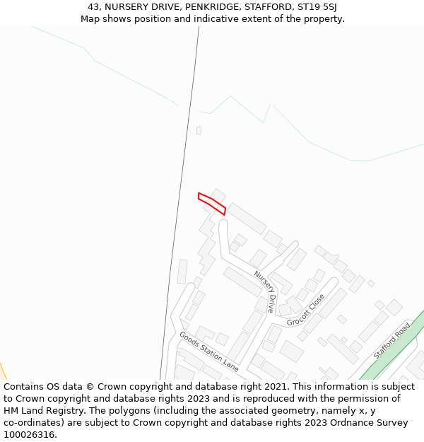 43, NURSERY DRIVE, PENKRIDGE, STAFFORD, ST19 5SJ: Location map and indicative extent of plot