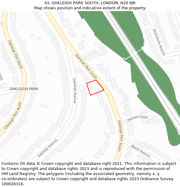 43, OAKLEIGH PARK SOUTH, LONDON, N20 9JR: Location map and indicative extent of plot