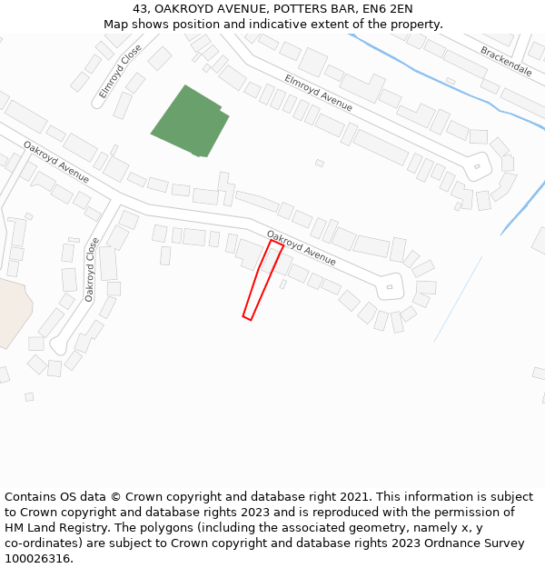 43, OAKROYD AVENUE, POTTERS BAR, EN6 2EN: Location map and indicative extent of plot