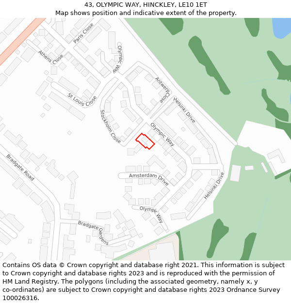 43, OLYMPIC WAY, HINCKLEY, LE10 1ET: Location map and indicative extent of plot