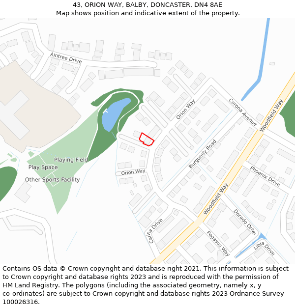 43, ORION WAY, BALBY, DONCASTER, DN4 8AE: Location map and indicative extent of plot