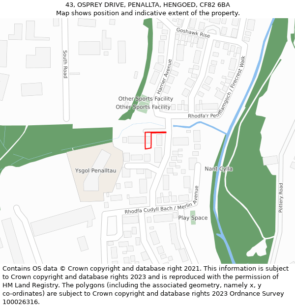 43, OSPREY DRIVE, PENALLTA, HENGOED, CF82 6BA: Location map and indicative extent of plot