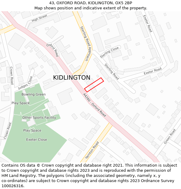 43, OXFORD ROAD, KIDLINGTON, OX5 2BP: Location map and indicative extent of plot