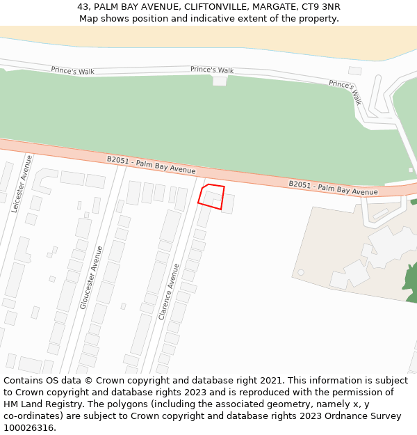 43, PALM BAY AVENUE, CLIFTONVILLE, MARGATE, CT9 3NR: Location map and indicative extent of plot