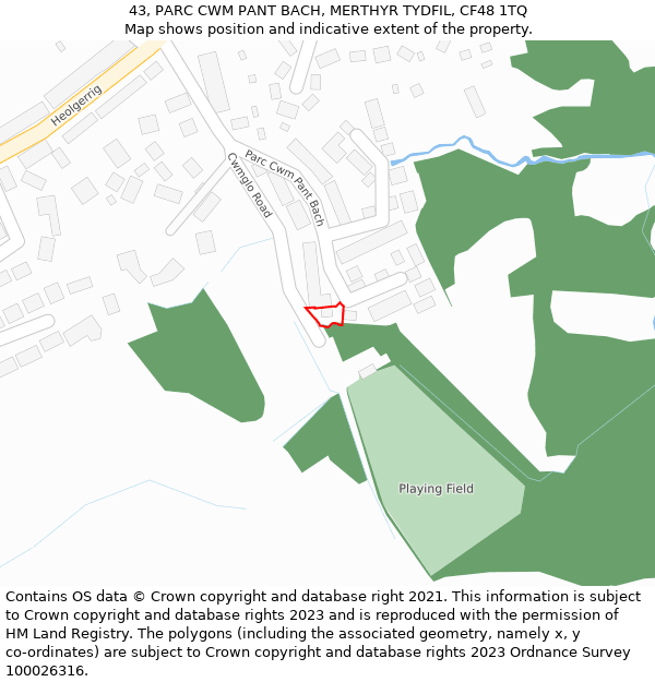 43, PARC CWM PANT BACH, MERTHYR TYDFIL, CF48 1TQ: Location map and indicative extent of plot