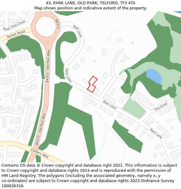 43, PARK LANE, OLD PARK, TELFORD, TF3 4TA: Location map and indicative extent of plot