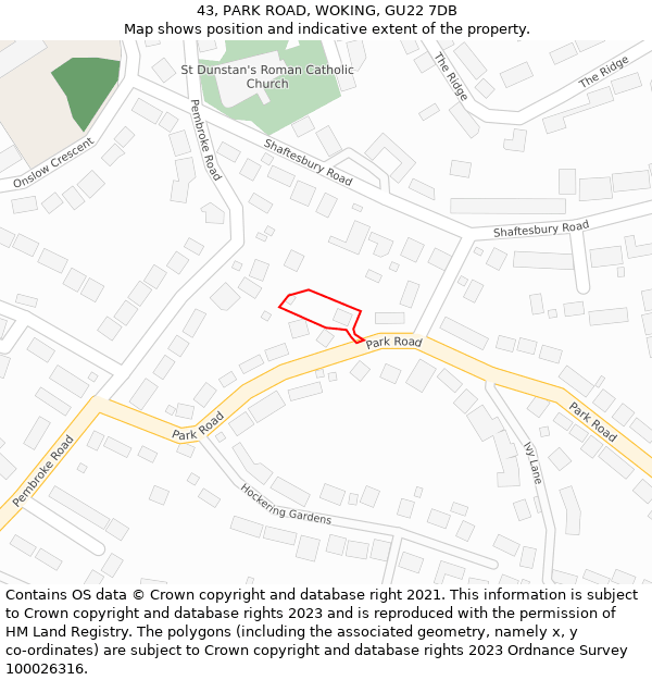 43, PARK ROAD, WOKING, GU22 7DB: Location map and indicative extent of plot