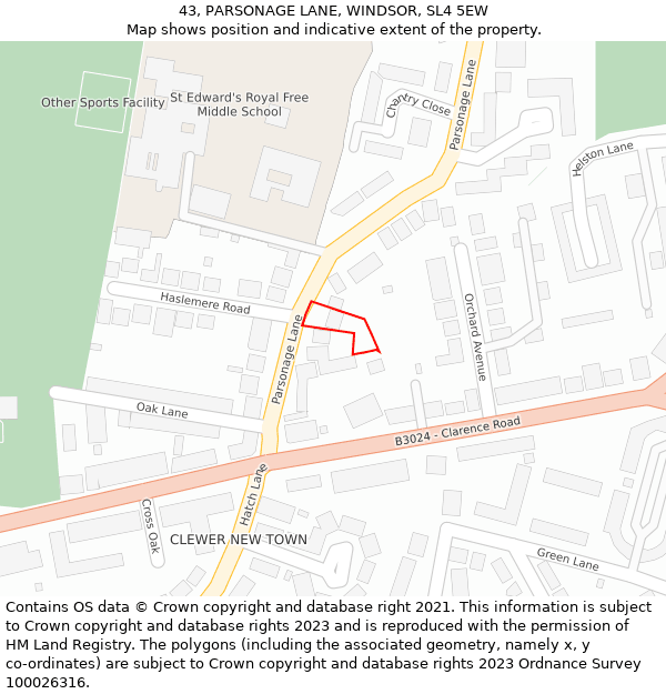 43, PARSONAGE LANE, WINDSOR, SL4 5EW: Location map and indicative extent of plot