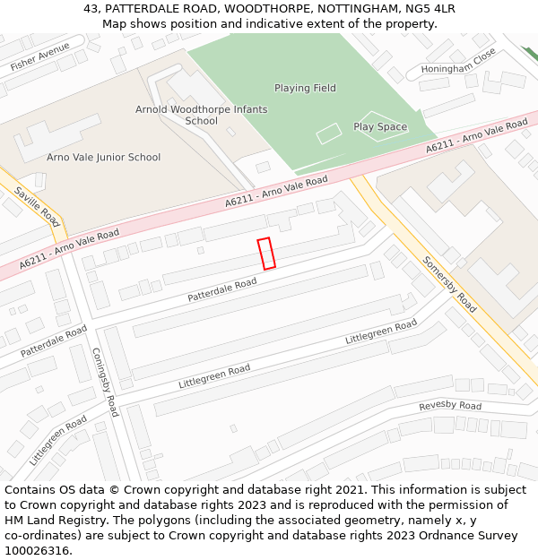 43, PATTERDALE ROAD, WOODTHORPE, NOTTINGHAM, NG5 4LR: Location map and indicative extent of plot