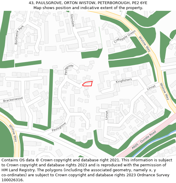 43, PAULSGROVE, ORTON WISTOW, PETERBOROUGH, PE2 6YE: Location map and indicative extent of plot