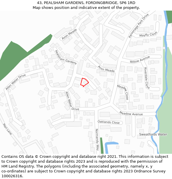 43, PEALSHAM GARDENS, FORDINGBRIDGE, SP6 1RD: Location map and indicative extent of plot