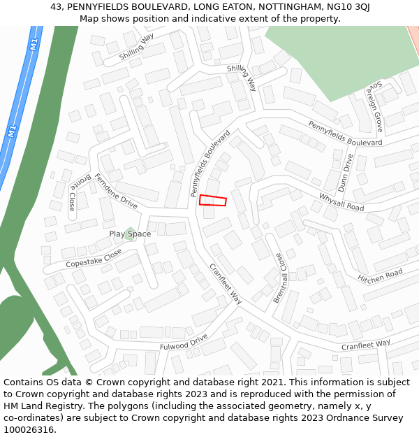 43, PENNYFIELDS BOULEVARD, LONG EATON, NOTTINGHAM, NG10 3QJ: Location map and indicative extent of plot