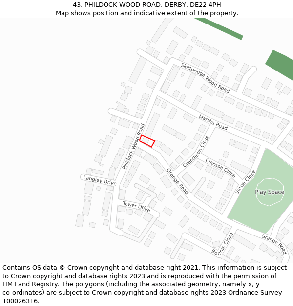 43, PHILDOCK WOOD ROAD, DERBY, DE22 4PH: Location map and indicative extent of plot