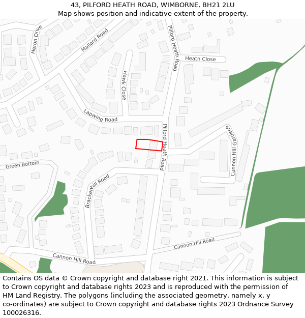 43, PILFORD HEATH ROAD, WIMBORNE, BH21 2LU: Location map and indicative extent of plot