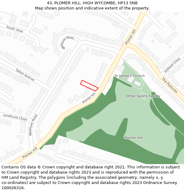 43, PLOMER HILL, HIGH WYCOMBE, HP13 5NB: Location map and indicative extent of plot