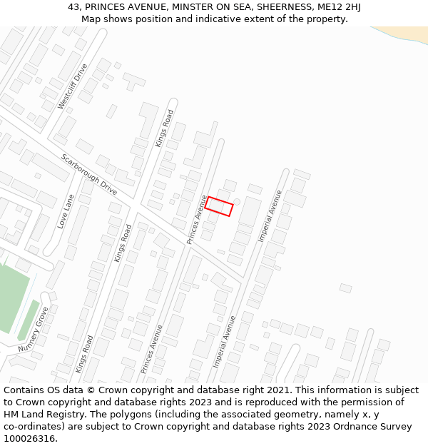 43, PRINCES AVENUE, MINSTER ON SEA, SHEERNESS, ME12 2HJ: Location map and indicative extent of plot