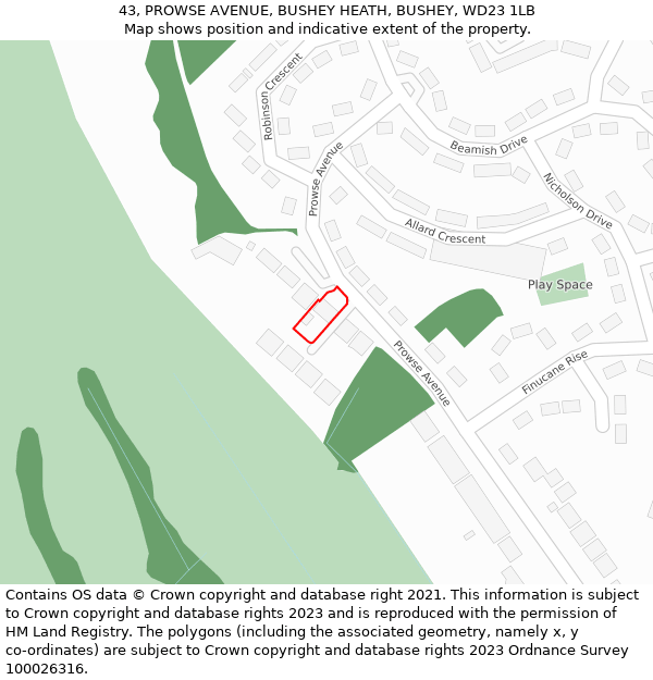 43, PROWSE AVENUE, BUSHEY HEATH, BUSHEY, WD23 1LB: Location map and indicative extent of plot