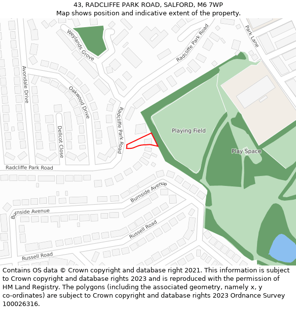 43, RADCLIFFE PARK ROAD, SALFORD, M6 7WP: Location map and indicative extent of plot