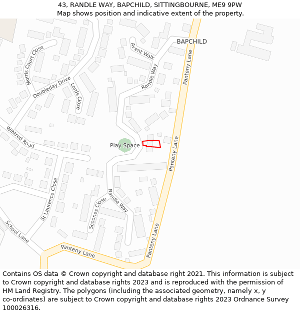 43, RANDLE WAY, BAPCHILD, SITTINGBOURNE, ME9 9PW: Location map and indicative extent of plot