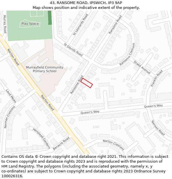 43, RANSOME ROAD, IPSWICH, IP3 9AP: Location map and indicative extent of plot
