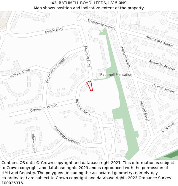 43, RATHMELL ROAD, LEEDS, LS15 0NS: Location map and indicative extent of plot