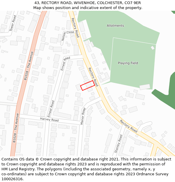 43, RECTORY ROAD, WIVENHOE, COLCHESTER, CO7 9ER: Location map and indicative extent of plot