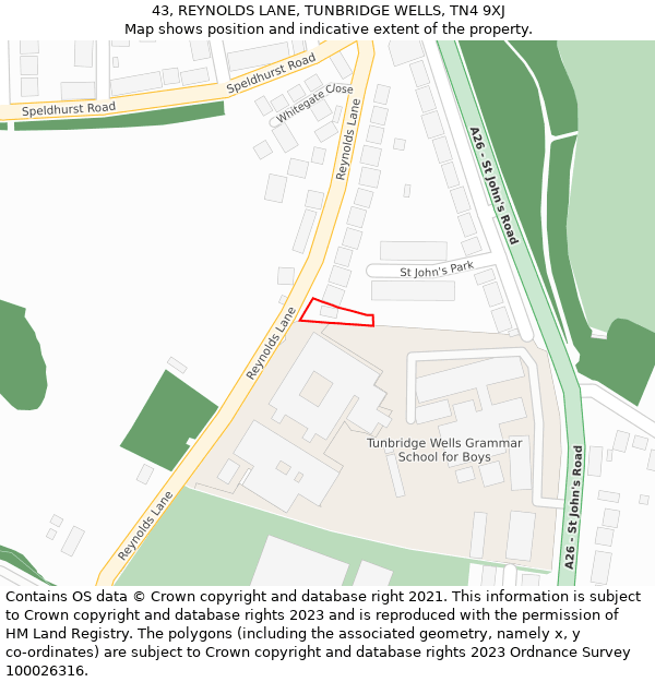 43, REYNOLDS LANE, TUNBRIDGE WELLS, TN4 9XJ: Location map and indicative extent of plot