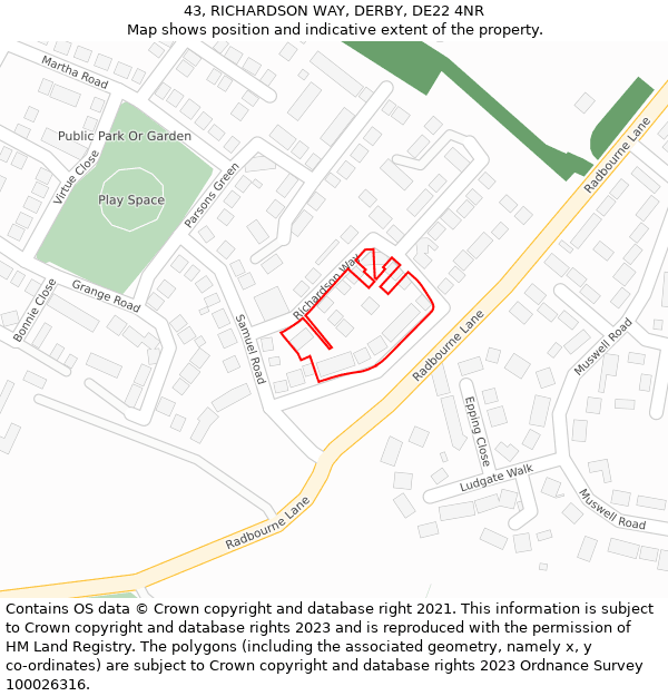 43, RICHARDSON WAY, DERBY, DE22 4NR: Location map and indicative extent of plot