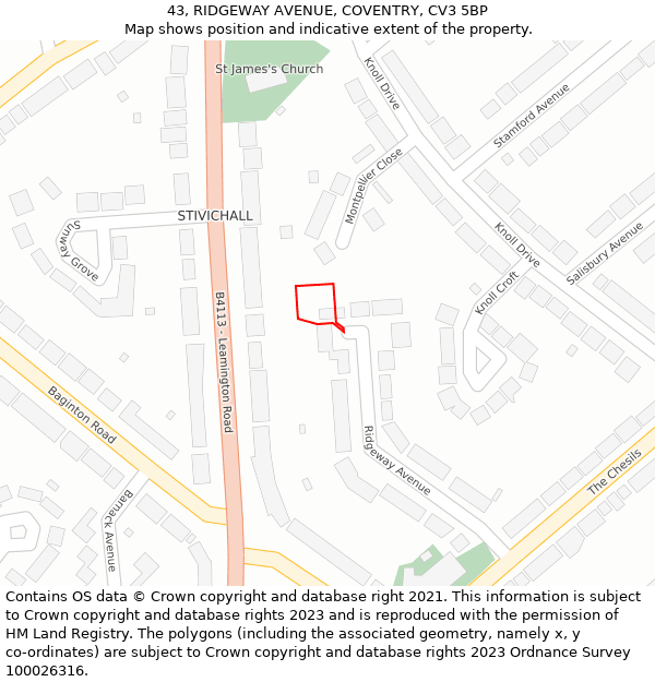 43, RIDGEWAY AVENUE, COVENTRY, CV3 5BP: Location map and indicative extent of plot