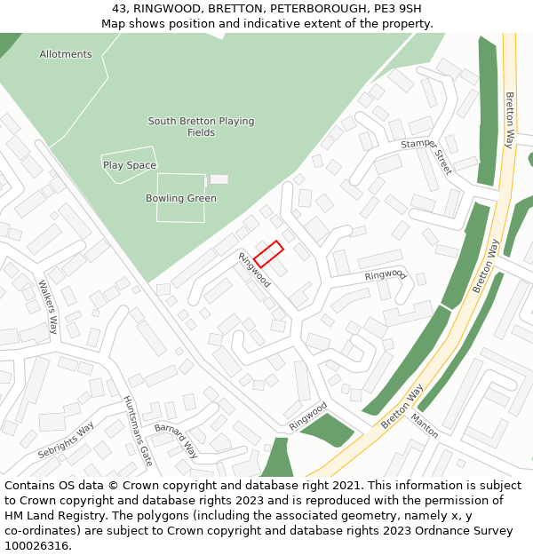 43, RINGWOOD, BRETTON, PETERBOROUGH, PE3 9SH: Location map and indicative extent of plot