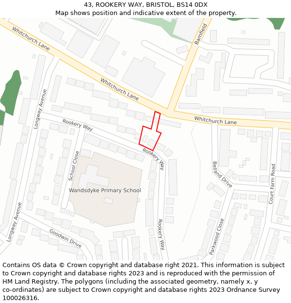 43, ROOKERY WAY, BRISTOL, BS14 0DX: Location map and indicative extent of plot