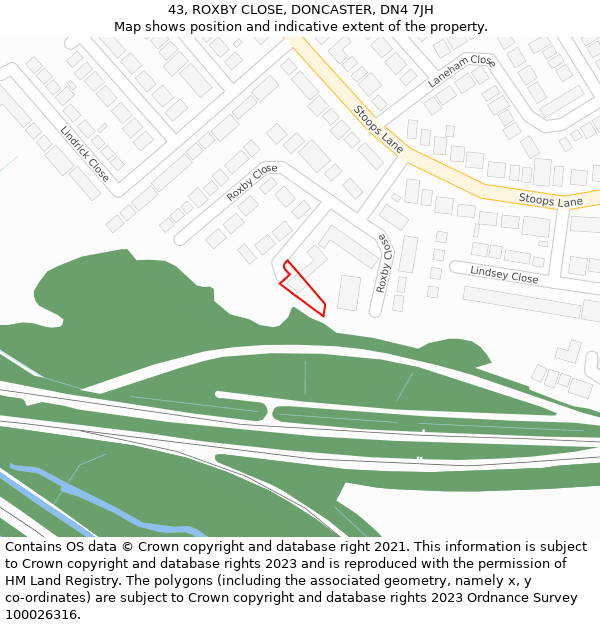 43, ROXBY CLOSE, DONCASTER, DN4 7JH: Location map and indicative extent of plot